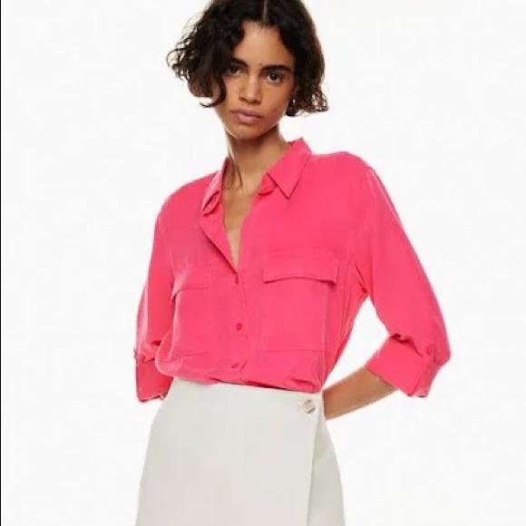 NWT Aritzia Denim Forum Jane Longsleeve Button-Up in Pink - Picture 1 of 5